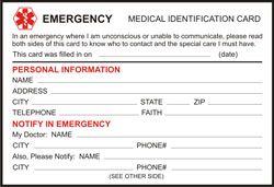 Free Printable Emergency Medical Card